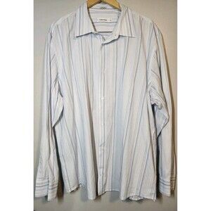 Calvin Klein Men Shirt White Blue Striped Cotton XXL